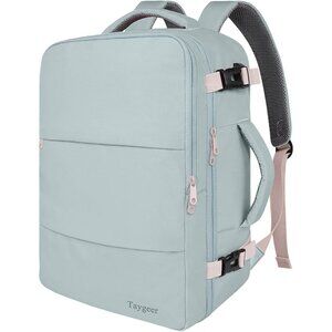 Travel Powder Blue Backpack for Women Carry On Laptop Bag USB Port TSA Pouch